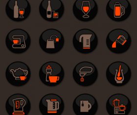 Utensils beverages glass button icons vector 04