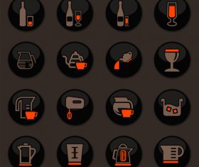 Utensils beverages glass button icons vector 05