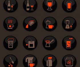 Utensils beverages glass button icons vector 06