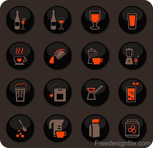 Utensils beverages glass button icons vector 06