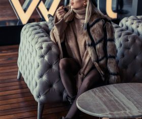 VIP interior wearing fur coat fashion woman Stock Photo