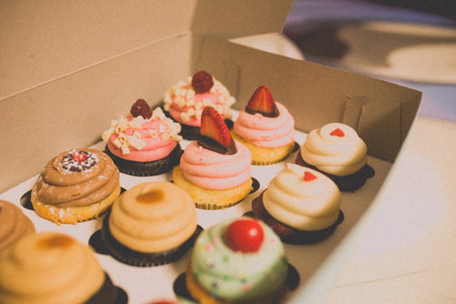 Various cupcakes in the box Stock Photo