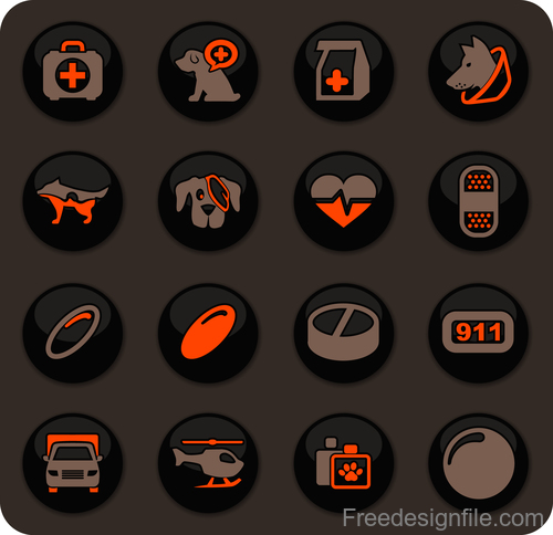Veterinary clinic glass button icons vector 01
