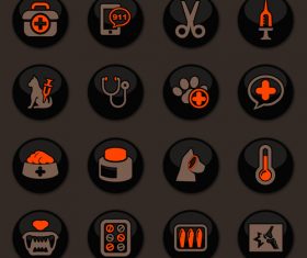 Veterinary clinic glass button icons vector 02