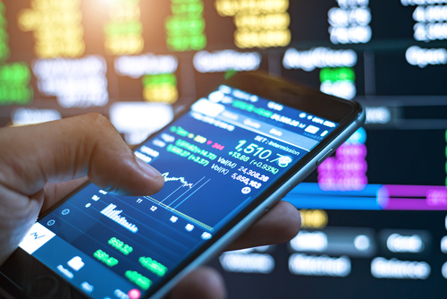 View stock market trends on your phone Stock Photo
