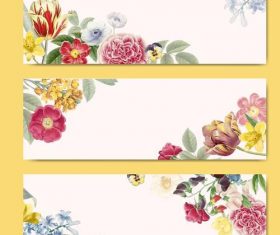 Vintage flower with white banners vector