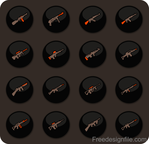 Weapon glass button icons vector