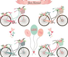 Weddin decor flower with bicycle vector