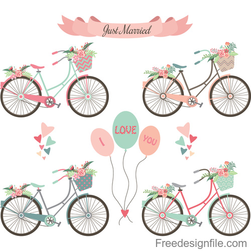 Weddin decor flower with bicycle vector