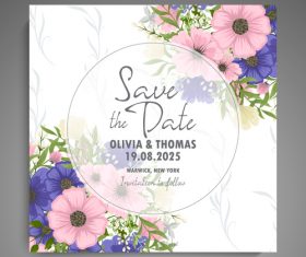 Wedding invitation card with hand drawn flower vectors 06