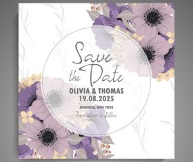 Wedding invitation card with hand drawn flower vectors 05