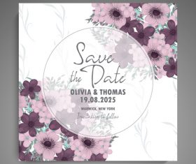 Wedding invitation card with hand drawn flower vectors 04
