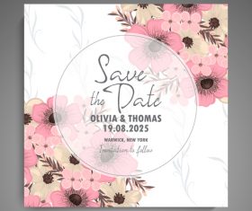 Wedding invitation card with hand drawn flower vectors 03