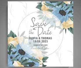Wedding invitation card with hand drawn flower vectors 02