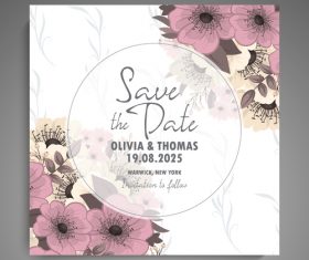 Wedding invitation card with hand drawn flower vectors 01