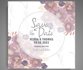 Wedding invitation card with hand drawn flower vectors 09