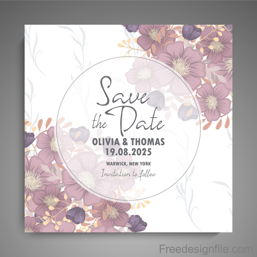 Wedding invitation card with hand drawn flower vectors 09