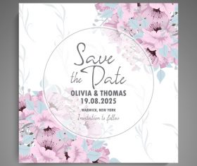 Wedding invitation card with hand drawn flower vectors 08