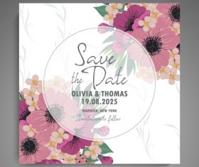 Wedding invitation card with hand drawn flower vectors 07