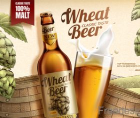 Wheat beer classic taste poster design vector 01