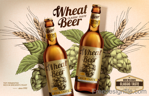 Wheat beer classic taste poster design vector 02