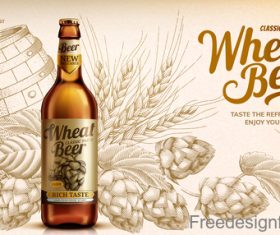 Wheat beer classic taste poster design vector 03