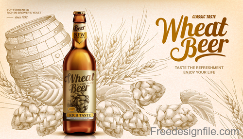 Wheat beer classic taste poster design vector 03