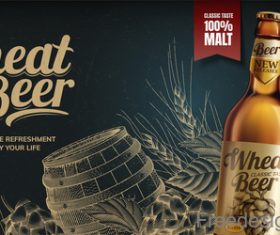 Wheat beer classic taste poster design vector 04