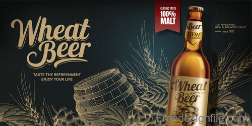 Wheat beer classic taste poster design vector 04