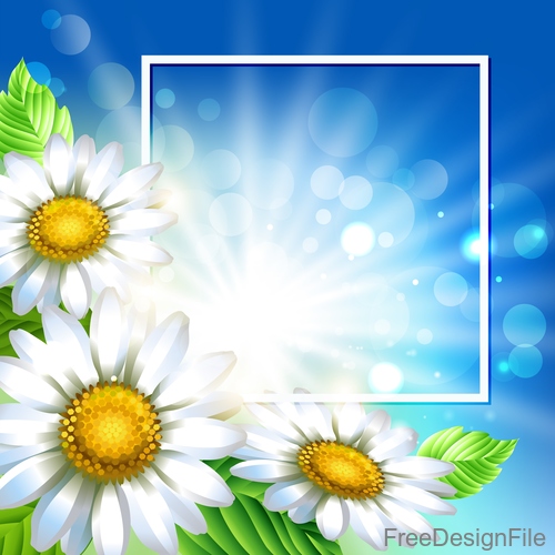 White flower with spring background art vector 01