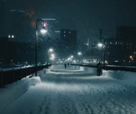 Winter night snowy street Stock Photo