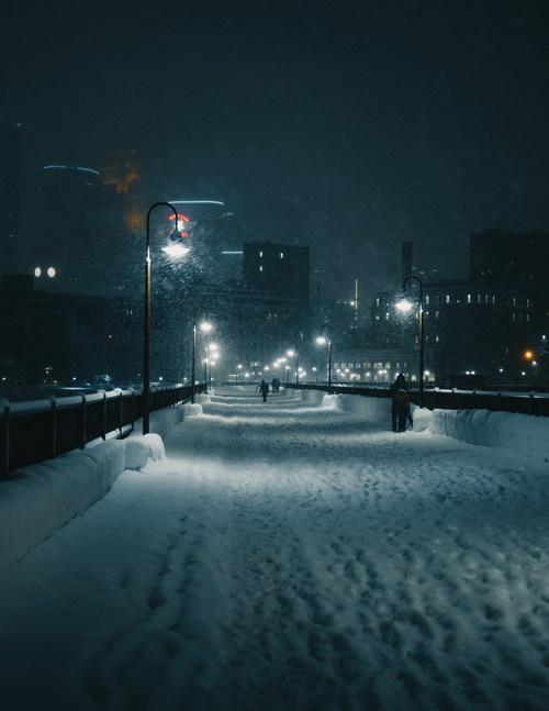 Winter night snowy street Stock Photo