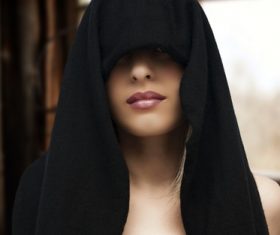 With hoods makeup women Stock Photo