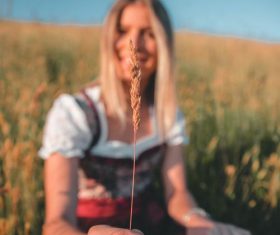 Woman holding wheat ears Stock Photo