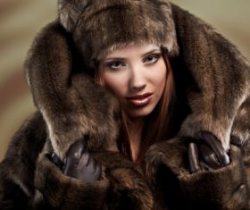 Woman wearing warm mink coat Stock Photo 02