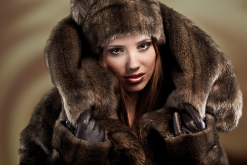 Woman wearing warm mink coat Stock Photo 02