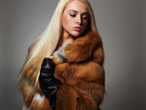 Woman wearing warm mink coat Stock Photo 04