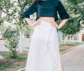 Woman with akimbo Stock Photo