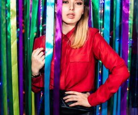 Woman with color strips Stock Photo