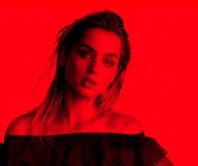 Woman with red background Stock Photo