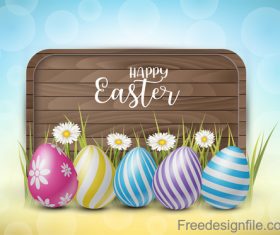 Wooden easter background with colored egg vector 01