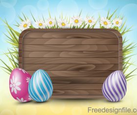 Wooden easter background with colored egg vector 02
