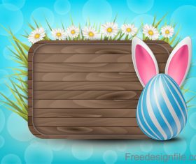 Wooden easter background with colored egg vector 03