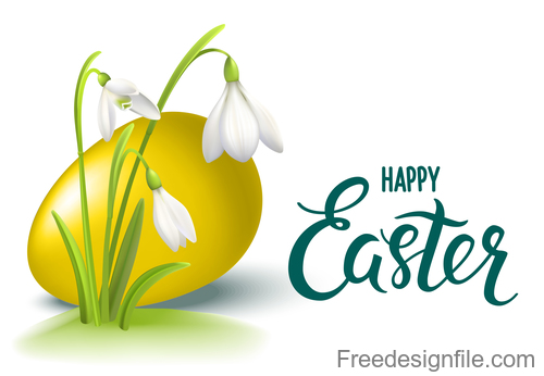 Yellow egg vector with easter flower vector