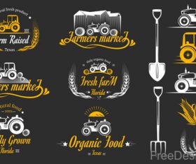 Yellow farm labels design vector 01
