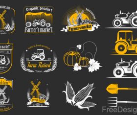 Yellow farm labels design vector 03