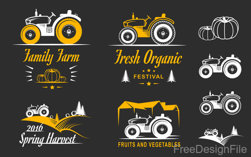 Yellow farm labels design vector 04
