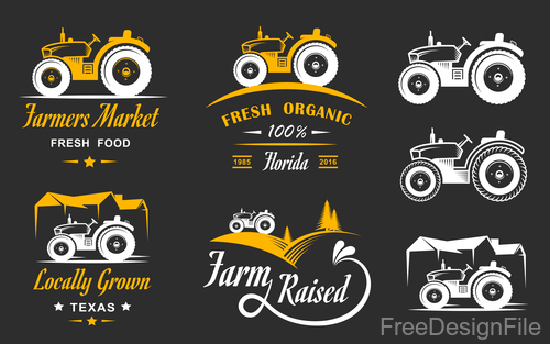 Yellow farm labels design vector 05