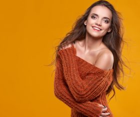 Young brunette woman portrait in autumn color Stock Photo 02