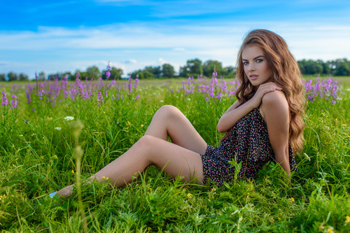 Young woman spring is relaxing outdoors Stock Photo 03